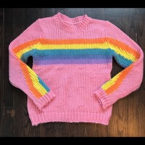 Vintage Best 70 80s Sweater Pink Rainbow S Med 36”
